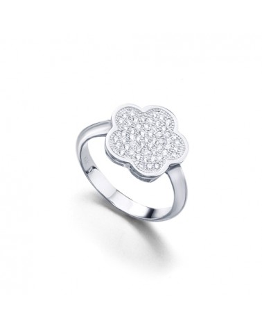 ANILLO DE PLATA Y CIRCONITAS FORMA DE FLOR CON 5 PETALOS REDONDOS