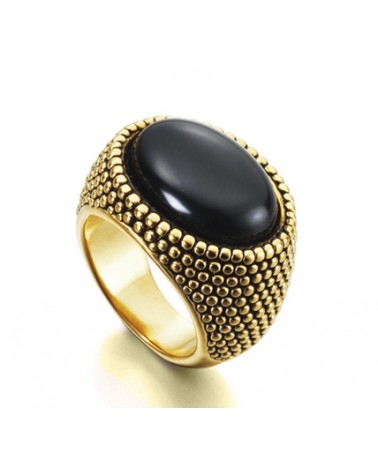 ANILLO DE PLATA DORADO CUARZO NEGRO BAÑADO EN ORO