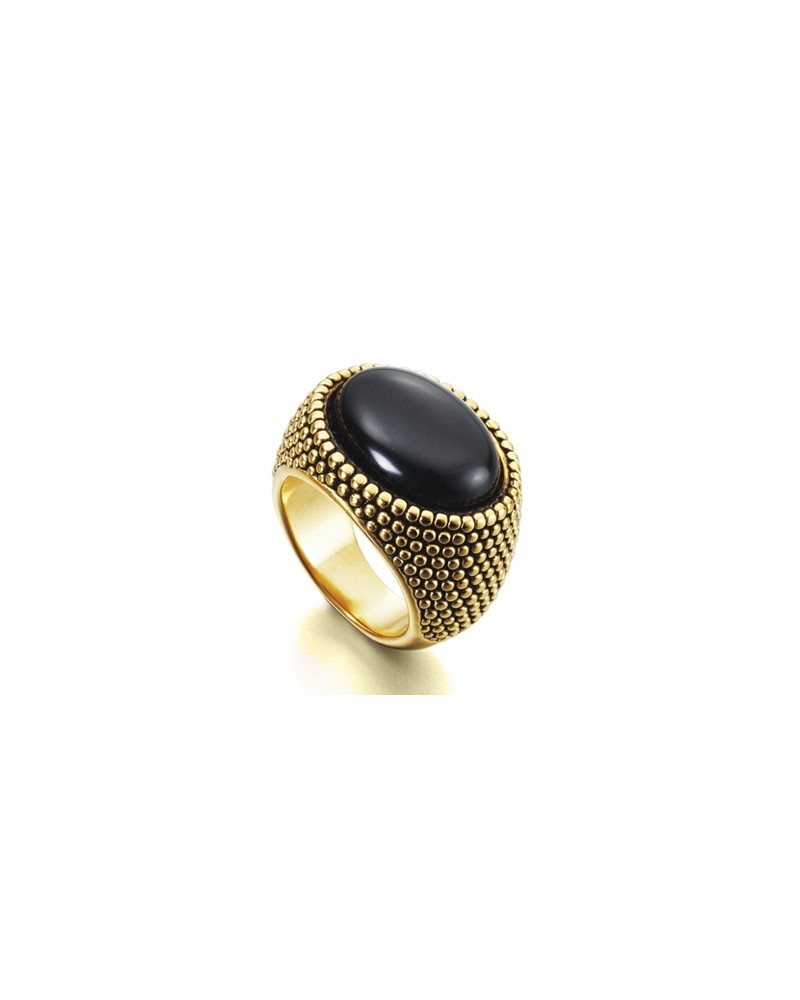 ANILLO DE PLATA DORADO CUARZO NEGRO BAÑADO EN ORO