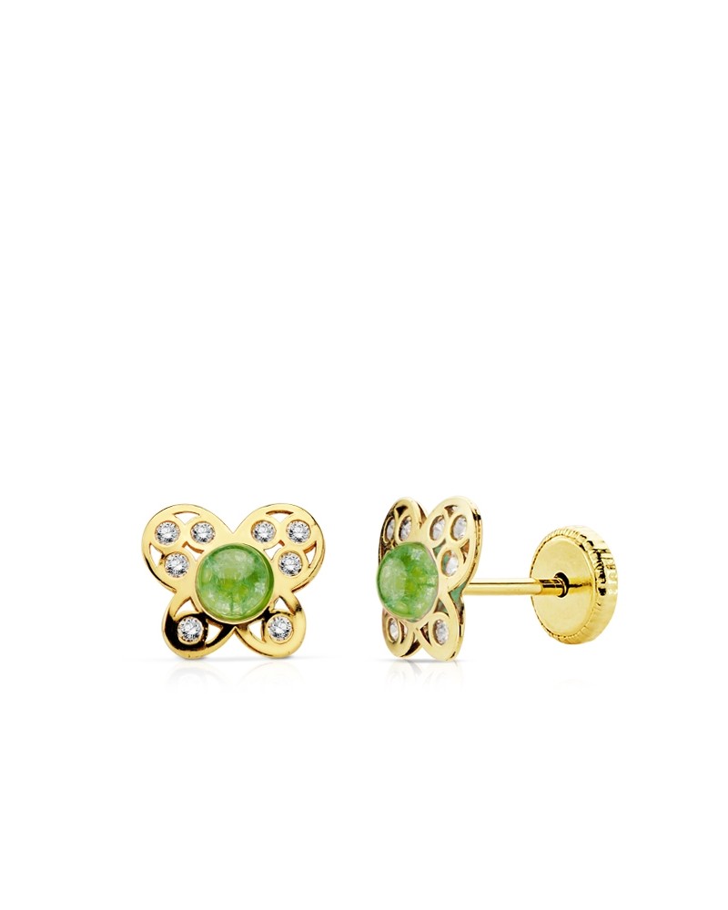 Pendientes Oro 18k mariposa circonitas