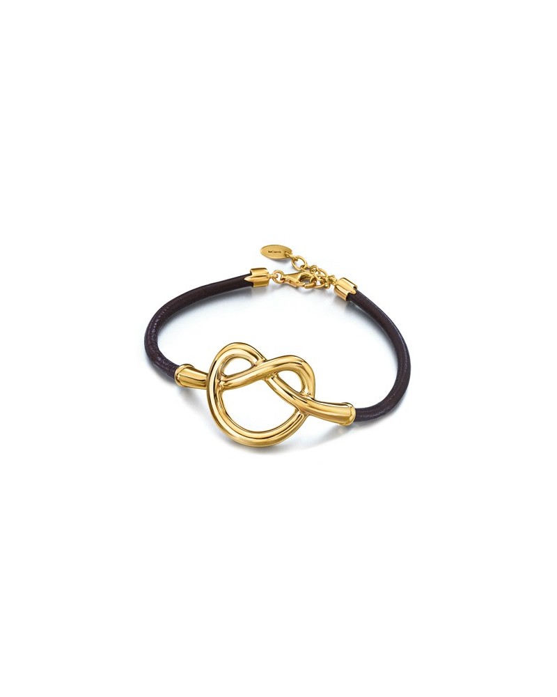 JOYERIA ONLINE PULSERA LAZO DORADO Y CUERO 