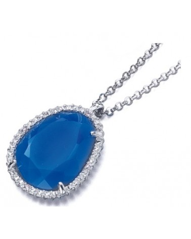 JOYERIA ONLINE COLGANTE DIAMANTES PIEDRA AZUL PLATA