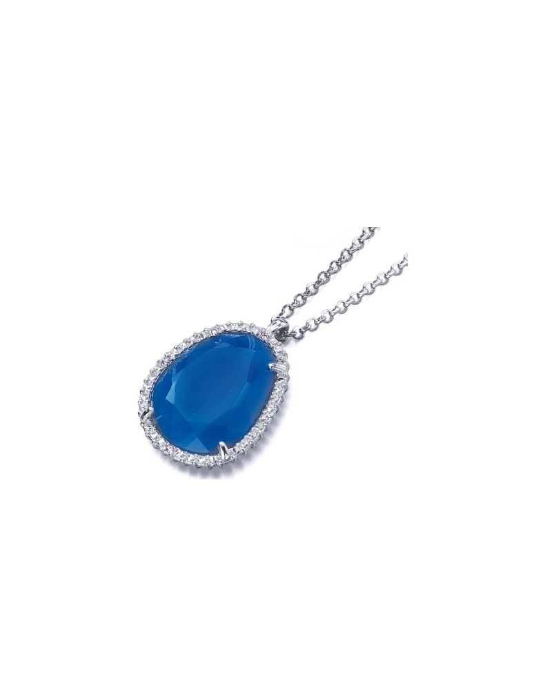 JOYERIA ONLINE COLGANTE DIAMANTES PIEDRA AZUL PLATA