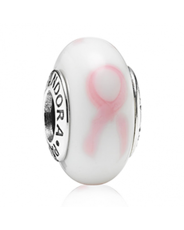 JOYERIA ONLINE BARATA CHARM PANDORA MURANO CONTRA EL CANCER DE MAMA BLANCO Y LAZO ROSA 790928