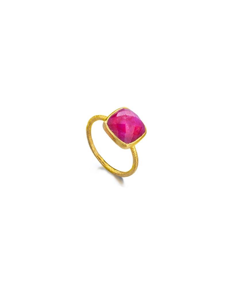 ANILLO DE PLATA CON PIEDRA FUCSIA CUADRADA LA064RU
