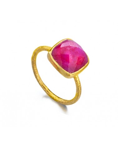 ANILLO DE PLATA CON PIEDRA FUCSIA CUADRADA LA064RU