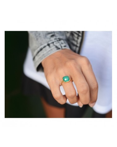 ANILLO DE PLATA CON PIEDRA VERDE CUADRADA LA064ES