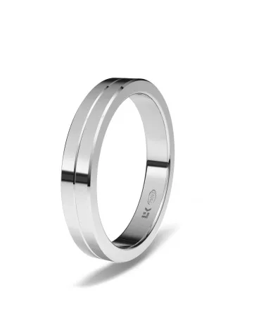 Alianza de boda oro blanco 18k 3,5 mm rectangular con surco