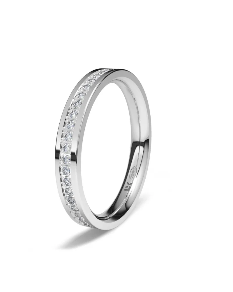 Alianza de boda oro blanco 18k 3 mm forma D con 47 diamantes