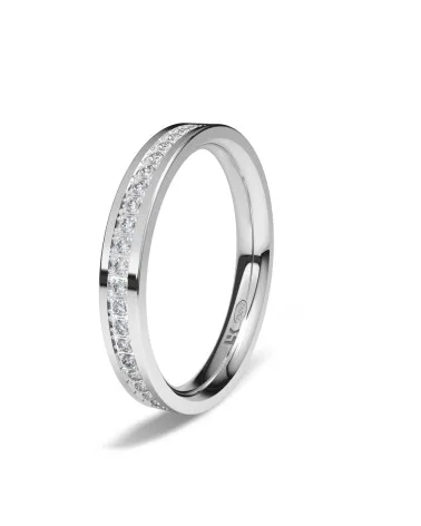 Alianza de boda oro blanco 18k 3 mm forma D con 47 diamantes
