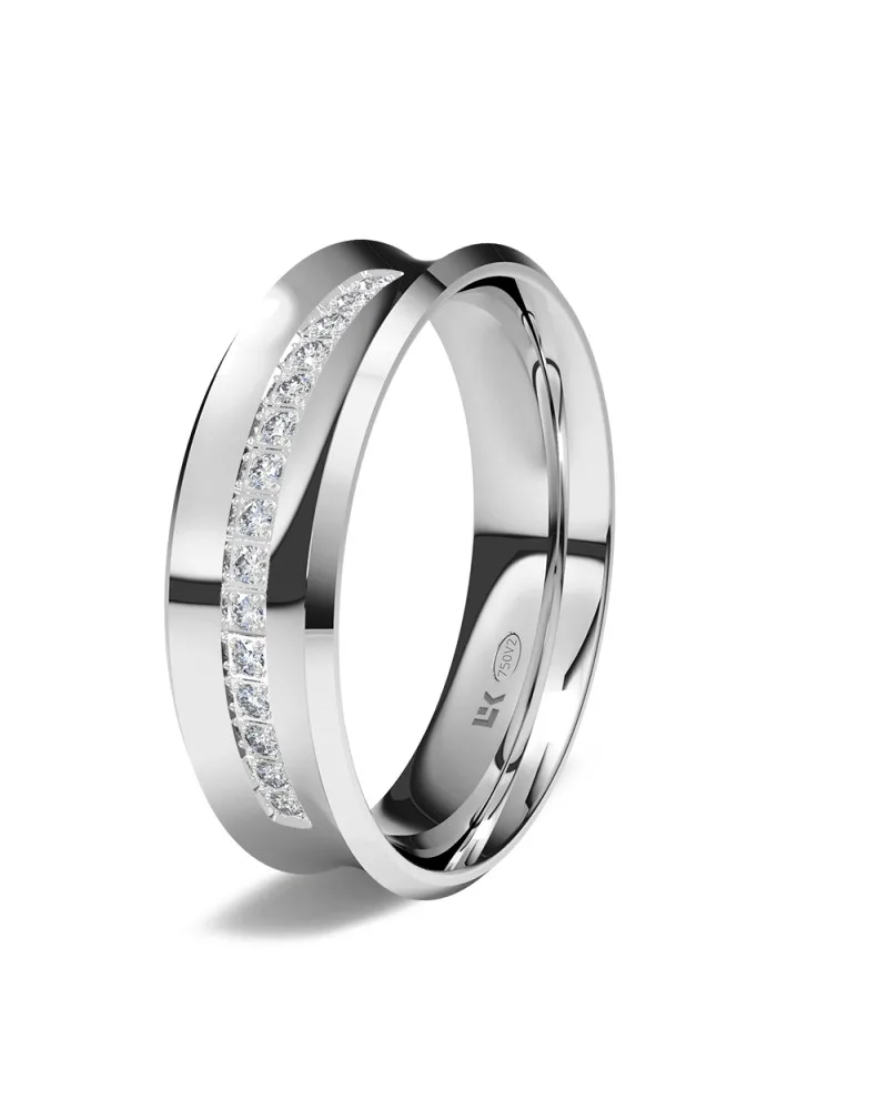 Alianza de boda oro blanco 18k 6 mm cóncava con 15 diamantes