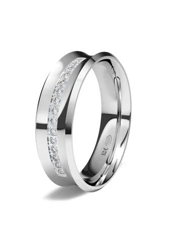 Alianza de boda oro blanco 18k 6 mm cóncava con 15 diamantes
