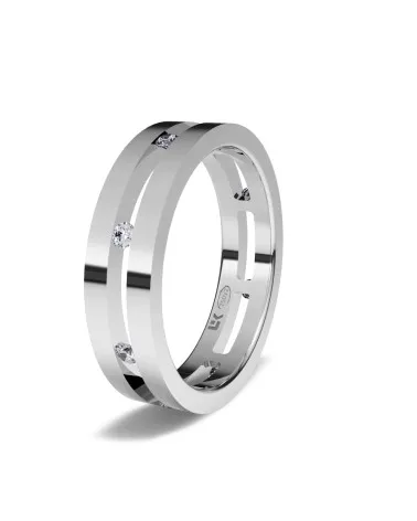 Alianza de boda oro blanco 18k 5,5 mm carril con 8 diamantes