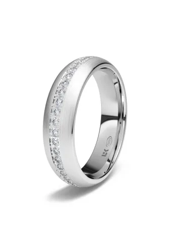 Alianza de boda oro blanco 18k 5 mm media caña satinada con 44 diamantes