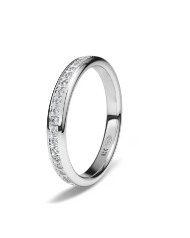 Alianza de boda oro blanco 18k 3 mm ovalada con 48 diamantes