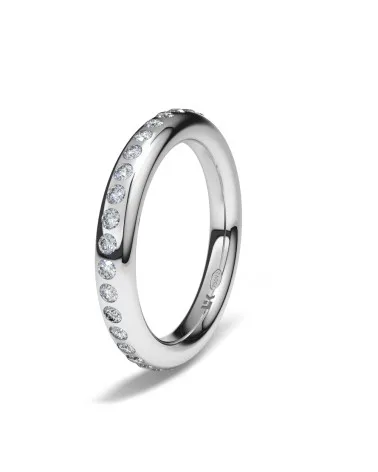 Alianza de boda oro blanco 18k 3 mm ovalada gruesa con 40 diamantes