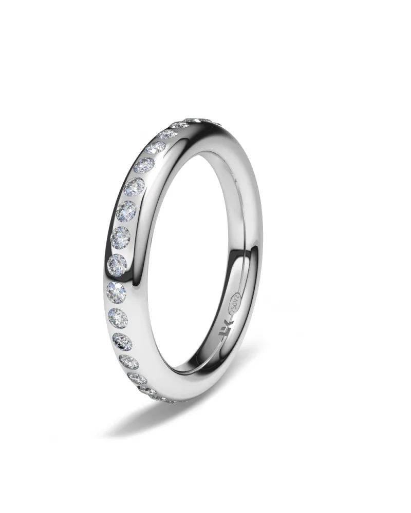 Alianza de boda oro blanco 18k 3 mm ovalada gruesa con 40 diamantes