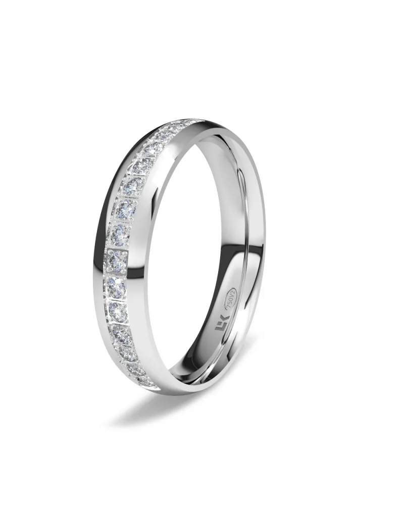 Alianza de boda oro blanco 18k 4 mm almendra con 15 diamantes