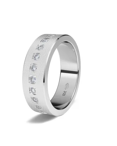 Alianza de boda oro blanco 18k 6 mm rectangular gruesa con 24 diamantes