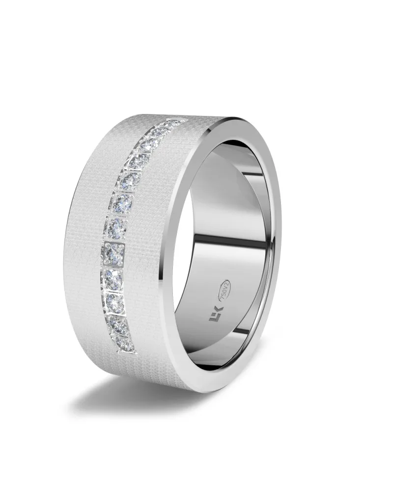 Alianza de boda oro blanco 18k 8 mm rectangular gruesa con 12 diamantes
