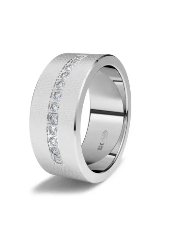 Alianza de boda oro blanco 18k 8 mm rectangular gruesa con 12 diamantes