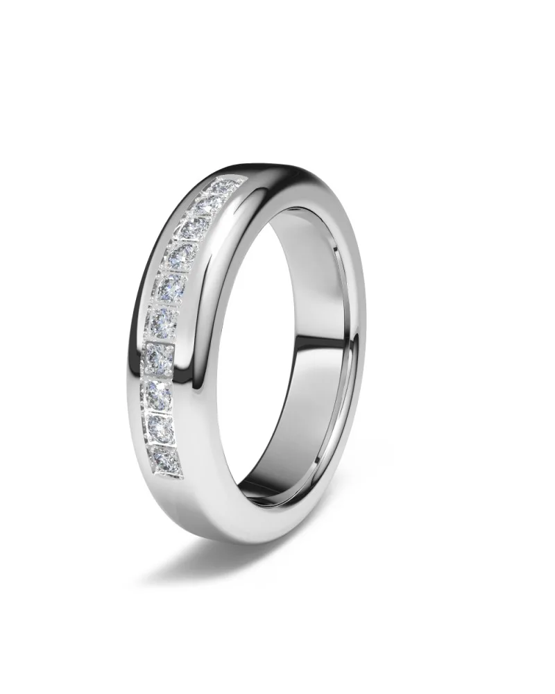 Alianza de boda oro blanco 18k 4,5 mm semirrectangular con 10 diamantes