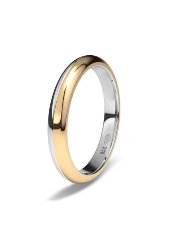 Alianza de boda oro blanco bicolor 18k 3mm media caña brillo