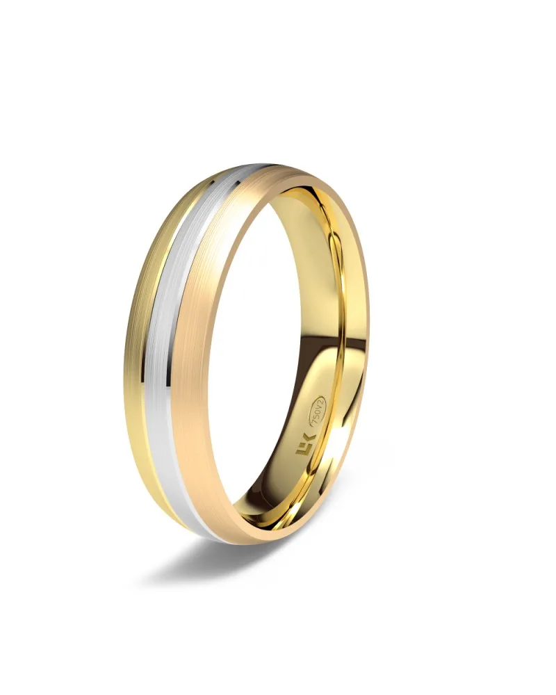 Alianza de boda tricolor oro 18k 4mm almendra satinada