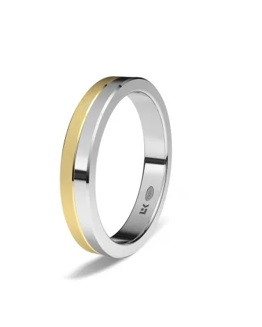 Alianza de boda bicolor oro blanco y amarillo 18k 4 mm rectangular diamantada