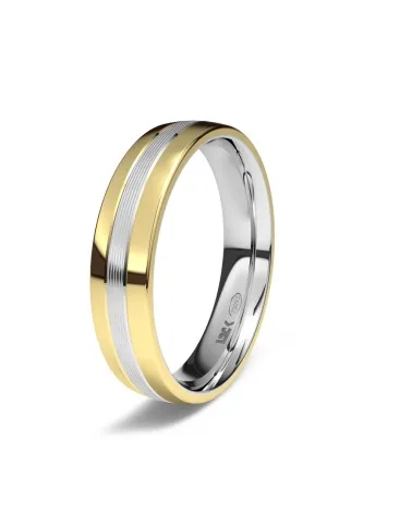 Alianza de boda tricolor oro 18k 4,5 mm semi-plano brillo