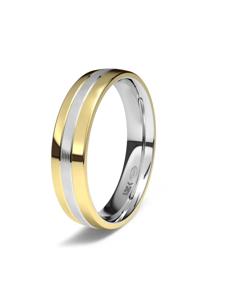 Alianza de boda tricolor oro 18k 4,5 mm semi-plano brillo