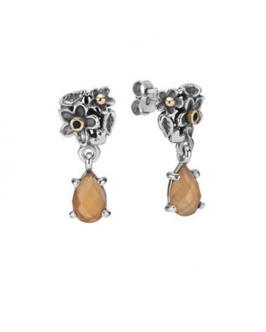 PENDIENTES PANDORA PIEDRA LUNA PLATA Y ORO DE 14K