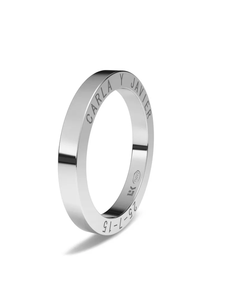 Alianza de boda oro blanco 18k 2,5 mm recta decoración lateral