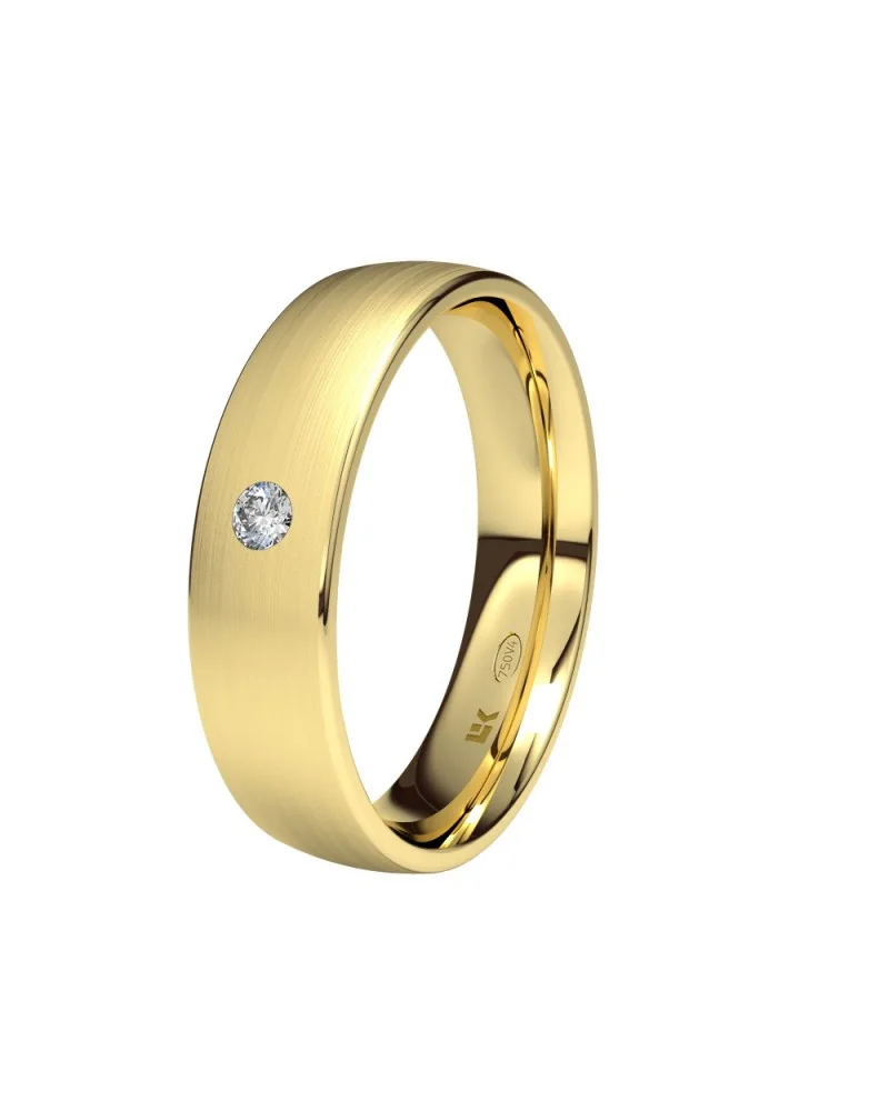 Alianza de boda oro amarillo 18k 5 mm semiplana satinada con diamante
