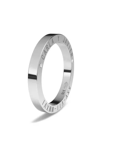Alianza de boda oro blanco 18k 2,5 mm con 2 diamantes laterales