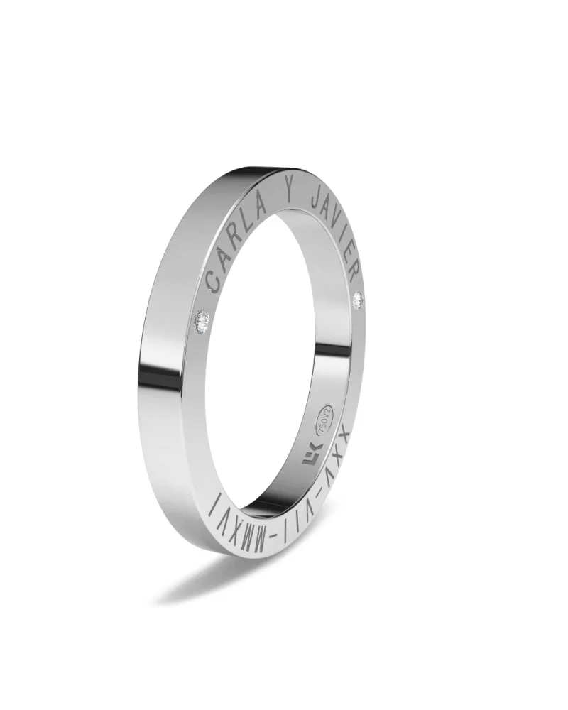 Alianza de boda oro blanco 18k 2,5 mm con 2 diamantes laterales