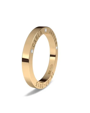 Alianza de boda oro rojo 18k 2,5 mm con 3 diamantes laterales