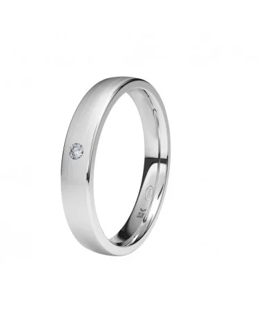 Alianza de boda oro blanco 18k 3,5 mm semiplana satinada con diamante