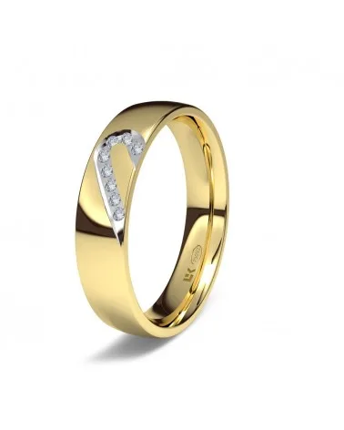 Alianza de boda oro amarillo 18k medio corazón con 8 diamantes
