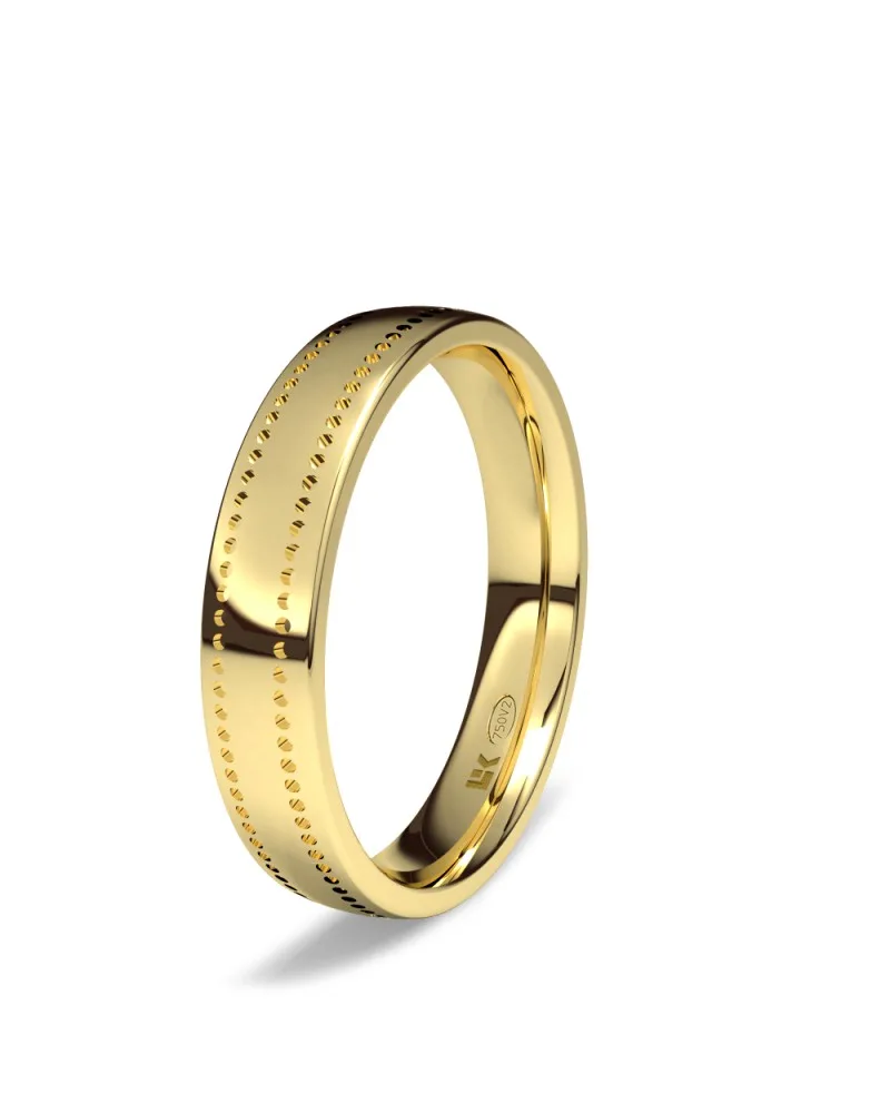 Alianza de boda oro amarillo 18k 4 mm semiplana con puntos