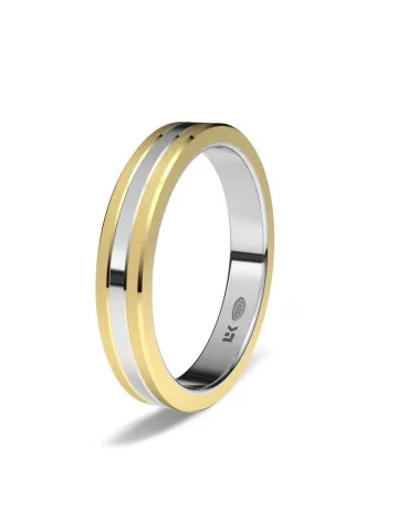 Alianza de boda tricolor oro 18k 3,5 mm rectangular diamantado