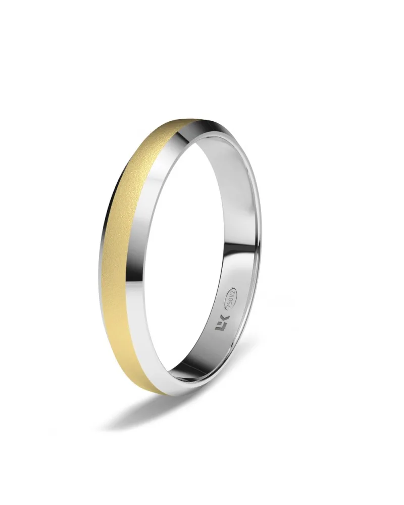 Alianza de boda tricolor oro 18k 3,5mm trapezoidal brillo