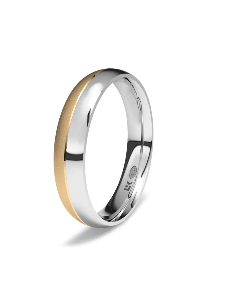 Alianza de boda bicolor oro rosa y blanco 18k 4 mm almendra diamantada