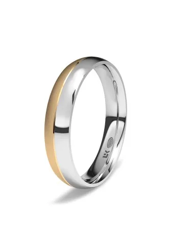 Alianza de boda bicolor oro rosa y blanco 18k 4 mm almendra diamantada
