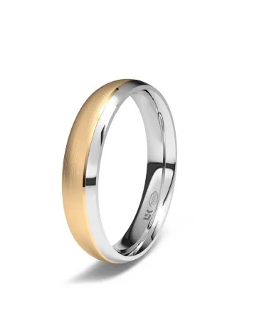 Alianza de boda bicolor oro rosa y blanco 18k 4 mm almendra satinada