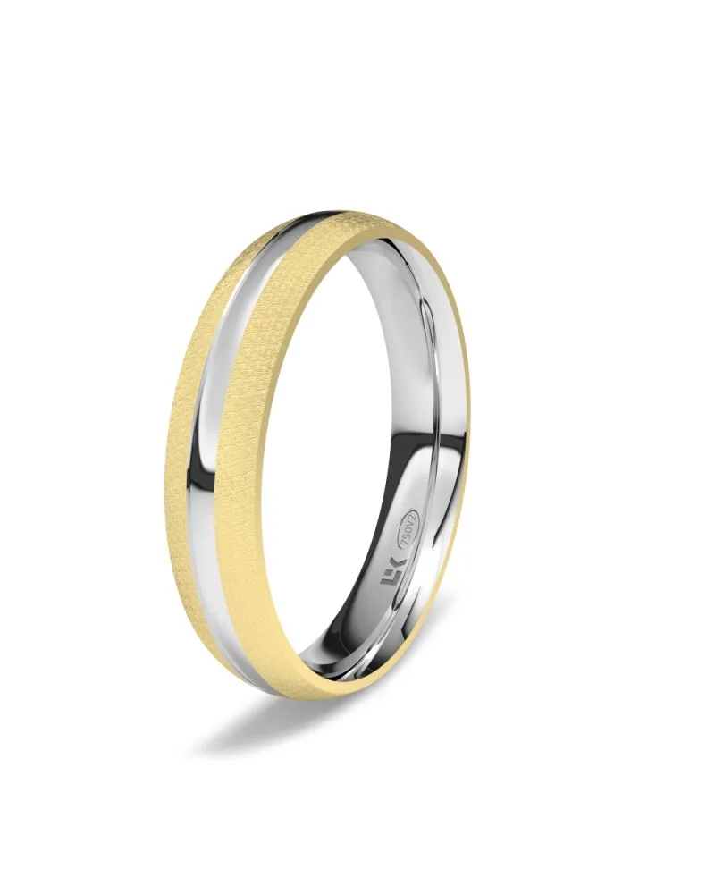 Alianza de boda oro amarillo y blanco 18k 4 mm almendrada surco