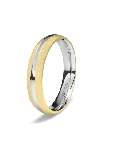 Alianza de boda oro amarillo y blanco 18k 4 mm almendrada surco