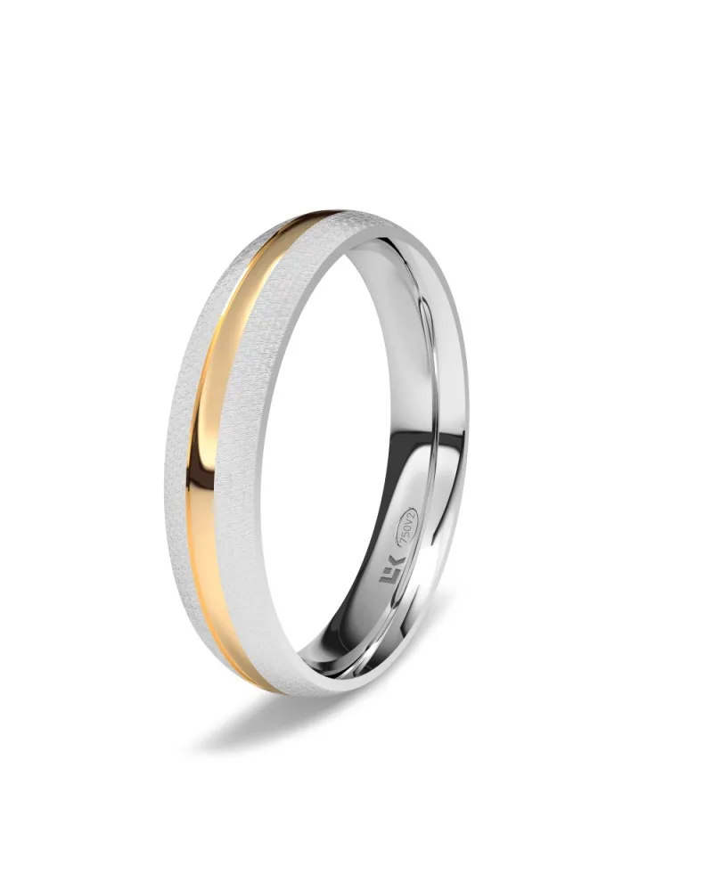 Alianza de boda oro blanco y rojo 18k 4 mm almendrada surco