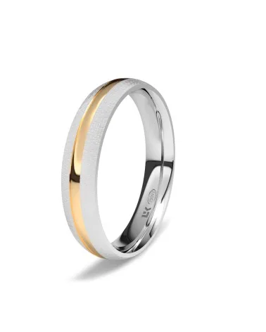 Alianza de boda oro blanco y rojo 18k 4 mm almendrada surco
