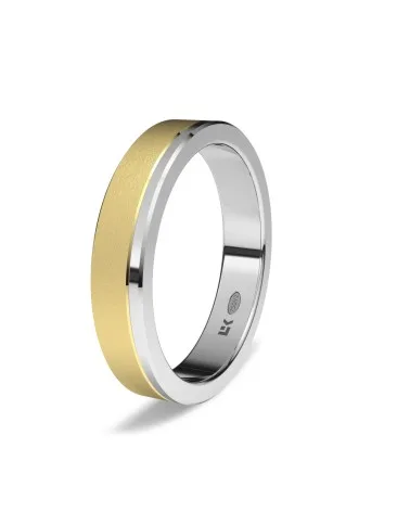 Alianza de boda bicolor oro amarillo y blanco 18k 4 mm rectangular diamantada